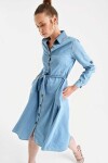 Erkek Mavi Beli Bağlamalı Düğmeli Kolu Katlamalı Jean Elbise