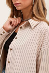 Kadın Krem Oversize Düşük Omuz Çizgili Basic Gömlek