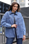 Kadın Mavi Çift Cepli Oversize Denim Ceket