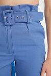 Kadın Mavi Kemerli Yüksek Bel Kumaş Pantolon