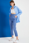 Kadın Mavi Kemerli Yüksek Bel Kumaş Pantolon