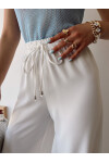 Kadın Beyaz Beli Lastikli Dökümlü Salaş Pantolon