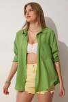 Kadın Fıstık Yeşili Düşük Omuz Cepli Oversize Gömlek