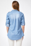 Kadın Mavi Cepli Çıt Çıt Düğmeli Jean Gömlek