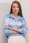 Kadın Mavi Dökümlü Viskon Basic Saten Gömlek
