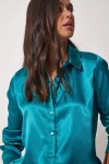 Kadın Petrol Mavisi Dökümlü Viskon Basic Saten Gömlek