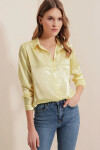 Kadın Sarı Dökümlü Viskon Basic Saten Gömlek