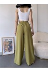 Kadın Yağ Yeşili Beli Lastikli Dökümlü Salaş Pantolon