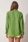 Kadın Yeşil Düşük Omuz Cepli Oversize Gömlek
