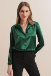 Kadın Zümrüt Yeşili Dökümlü Viskon Basic Saten Gömlek