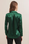 Kadın Zümrüt Yeşili Dökümlü Viskon Basic Saten Gömlek