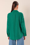 Kadın Zümrüt Yeşili Düşük Omuz Cepli Oversize Gömlek