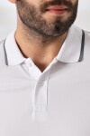 Erkek Beyaz Polo Yaka Likralı Garnili Pamuklu Tişört