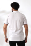 Erkek Beyaz Polo Yaka Likralı Garnili Pamuklu Tişört