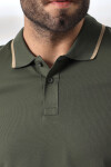 Erkek Haki Polo Yaka Likralı Garnili Pamuklu Tişört