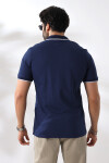Erkek İndigo Polo Yaka Likralı Garnili Pamuklu Tişört
