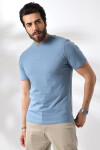 Erkek Mavi Yuvarlak Yaka Baskılı Pamuklu Tişört