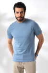Erkek Mavi Yuvarlak Yaka Baskılı Pamuklu Tişört