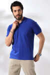 Erkek Saks Mavisi Polo Yaka Basic Pamuklu Tişört