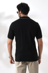 Erkek Siyah Polo Yaka Likralı Garnili Pamuklu Tişört