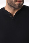 Erkek Siyah V Yaka Düğme Detaylı Pamuklu Tişört