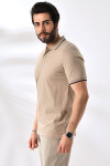 Erkek Vizon Polo Yaka Likralı Garnili Pamuklu Tişört
