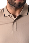 Erkek Vizon Polo Yaka Likralı Garnili Pamuklu Tişört