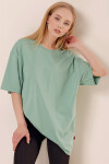 Kadın Açık Yeşil Yuvarlak Yaka Pamuklu Basic Oversize Tişört