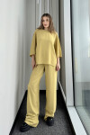 Kadın Hardal Sarısı Krinkıl Salaş Cepli Pantolon Bluz İkili Takım