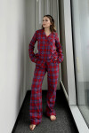 Kadın Kırmızı Kareli Pamuklu Pijama Takımı