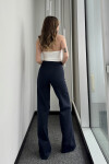 Kadın Lacivert Yüksek Bel Çizgili Pamuklu Salaş Pantolon