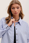 Kadın Mavi Oversize Düşük Omuz Çizgili Basic Gömlek