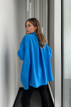 Kadın Mavi Sırtı Pileli Cepli Oversize Gömlek