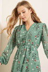 Kadın Mint Yeşili Desenli Parçalı Şifon Elbise