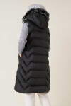 Kadın Siyah Kapüşonlu Cep Fermuarlı Uzun Şişme Yelek