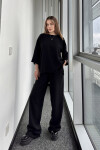 Kadın Siyah Krinkıl Salaş Cepli Pantolon Bluz İkili Takım